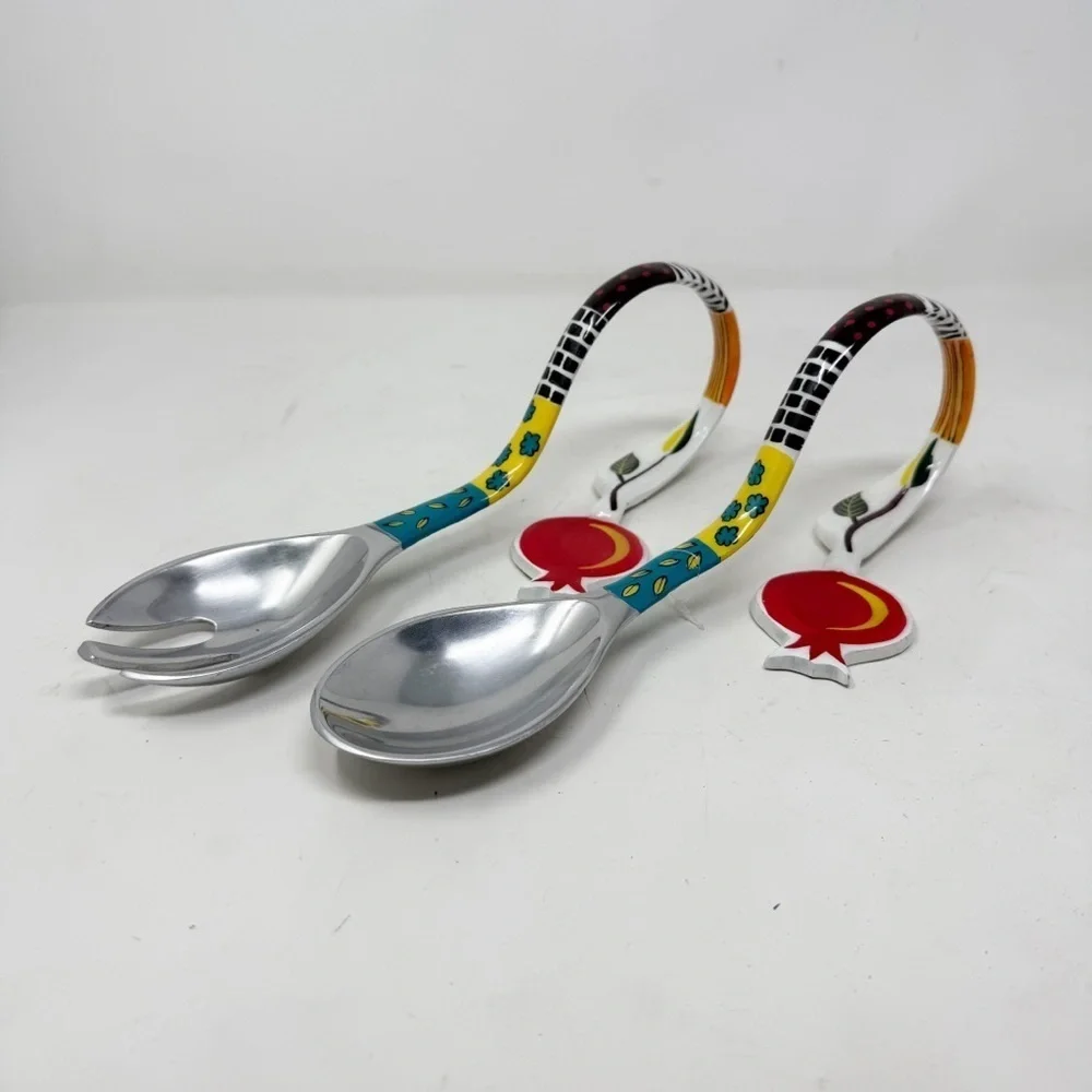 AHUVA Judaica Hand Painted By HADARYA Salad Serving Set Unique Shabbos 12”X4.5”